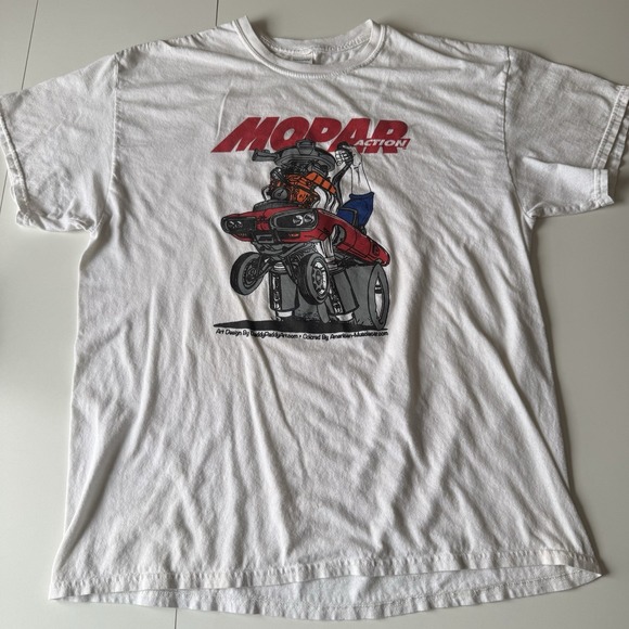 Gildan Other - Vintage Mopar Action Graphic Cartoon Car T Shirt Unisex XL White 90s